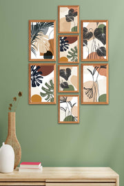 8 Parça Bohem Tarzda Sanatsal Ahşap Çerçeve Görünümlü Uv Baskı Mdf Tablo Seti Bonvagon