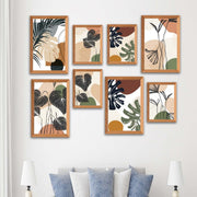 8 Parça Bohem Tarzda Sanatsal Ahşap Çerçeve Görünümlü Uv Baskı Mdf Tablo Seti Bonvagon