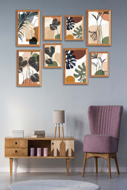 8 Parça Bohem Tarzda Sanatsal Ahşap Çerçeve Görünümlü Uv Baskı Mdf Tablo Seti Bonvagon