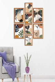 8 Parça Bohem Tarzda Sanatsal Ahşap Çerçeve Görünümlü Uv Baskı Mdf Tablo Seti Bonvagon