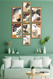 8 Parça Bohem Tarzda Sanatsal Ahşap Çerçeve Görünümlü Uv Baskı Mdf Tablo Seti Bonvagon