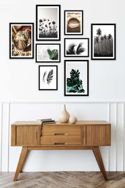 8 Parça Botanik Tarzda Sanatsal Siyah Çerçeve Görünümlü Dijital Baskı Tablo Seti Bonvagon