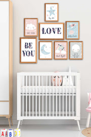 8 Parça Çocuk Odası Suluboya Tarzında Ahşap Çerçeve Görünümlü Uv Baskı Mdf Tablo Seti Bonvagon