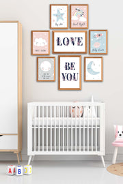 8 Parça Çocuk Odası Suluboya Tarzında Ahşap Çerçeve Görünümlü Uv Baskı Mdf Tablo Seti Bonvagon