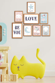 8 Parça Çocuk Odası Suluboya Tarzında Ahşap Çerçeve Görünümlü Uv Baskı Mdf Tablo Seti Bonvagon