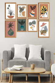 8 Parça Modern Sanatsal Bohem Tarzda (Ahşap Çerçeve Görünümlü) Uv Baskı Mdf Tablo Seti Bonvagon