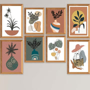 8 Parça Modern Sanatsal Bohem Tarzda (Ahşap Çerçeve Görünümlü) Uv Baskı Mdf Tablo Seti Bonvagon
