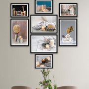 8 Parça Mum Ve Kozalak Tarzında Siyah Çerçeve Görünümlü Mdf Tablo Seti Bonvagon