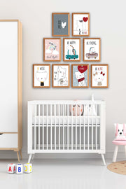 9 Parça Çocuk Odası Sevimli Kedi Ahşap Çerçeve Görünümlü Uv Baskı Mdf Tablo Seti Bonvagon