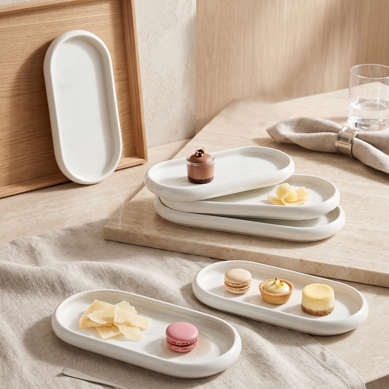 Şık 6lı Porselen Kayık Tabağı Seti 23cm