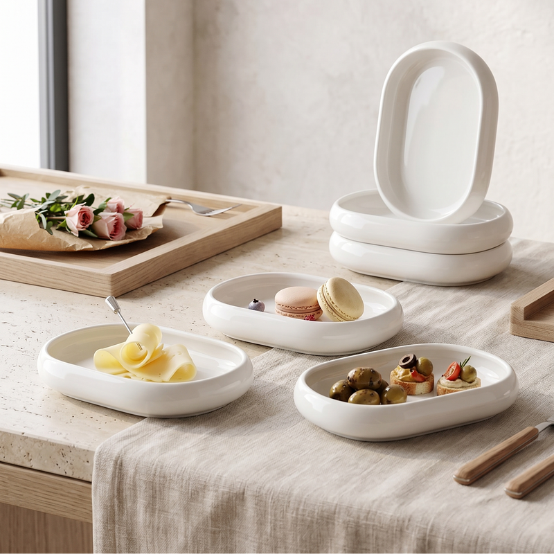 6lı Porselen Kayık Tabağı Seti 14cm