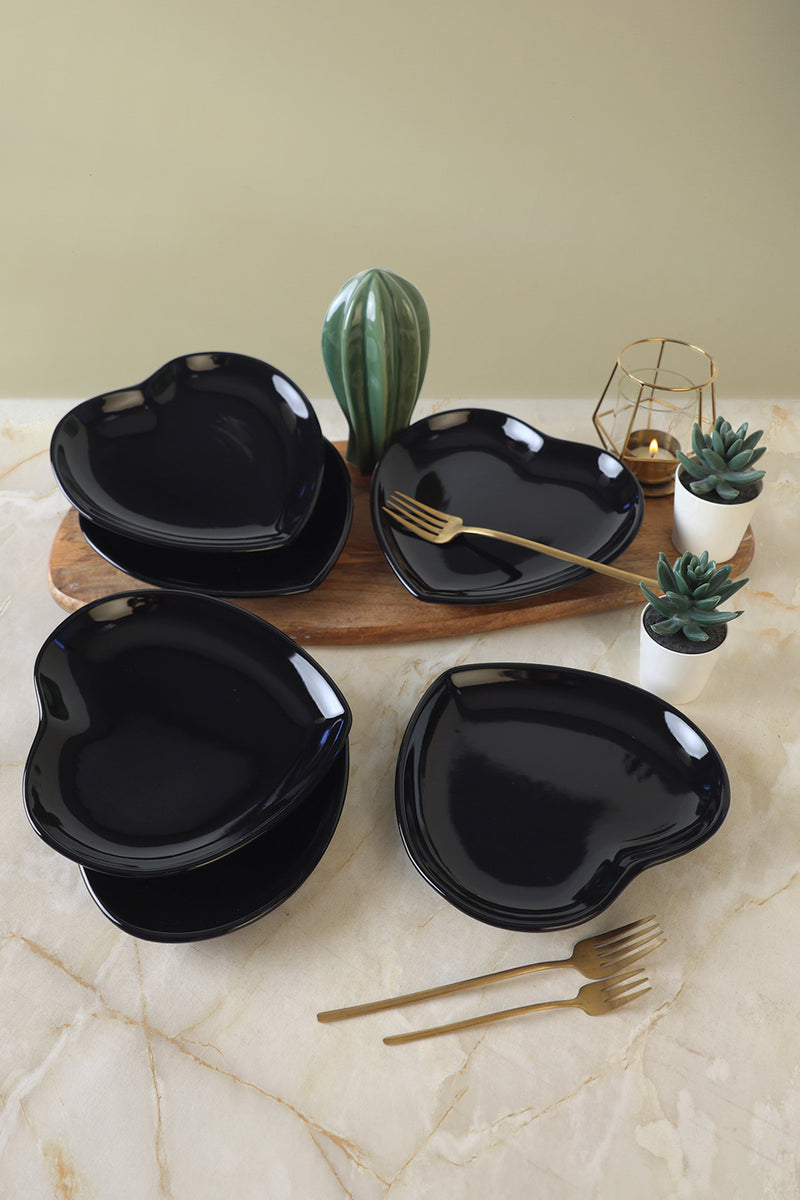 Siyah Kalp Pasta Tabağı 20 Cm 6 Adet BonVagon