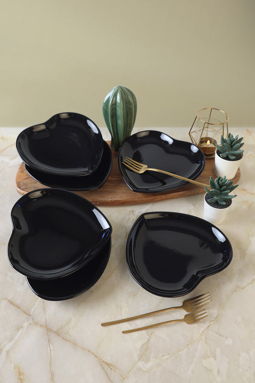 Siyah Kalp Pasta Tabağı 20 Cm 6 Adet BonVagon