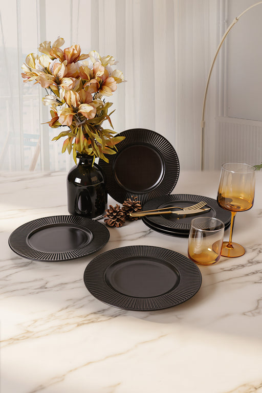 Siyah Pasta Tabağı 22 Cm - Mat Myra 6 Adet BonVagon