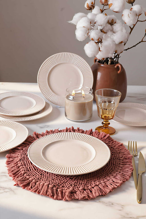 Krem Myra Pasta Tabağı 22 Cm 6 Adet Seti BonVagon