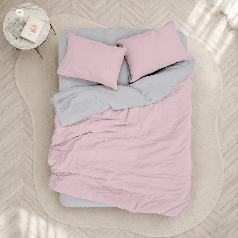 Plain Çift Kişilik Nevresim Takımı Pembe Gri