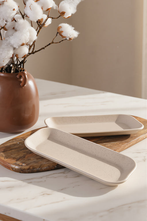 Mat Krem Kayık Tabak Seti 26 Cm - 2 Adet BonVagon