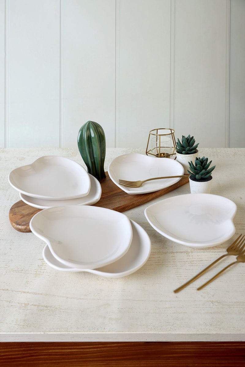 Beyaz Kalp Pasta Tabağı Seti 20 cm - 6 Adet BonVagon