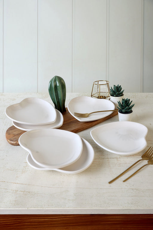 Beyaz Kalp Pasta Tabağı Seti 20 cm - 6 Adet BonVagon