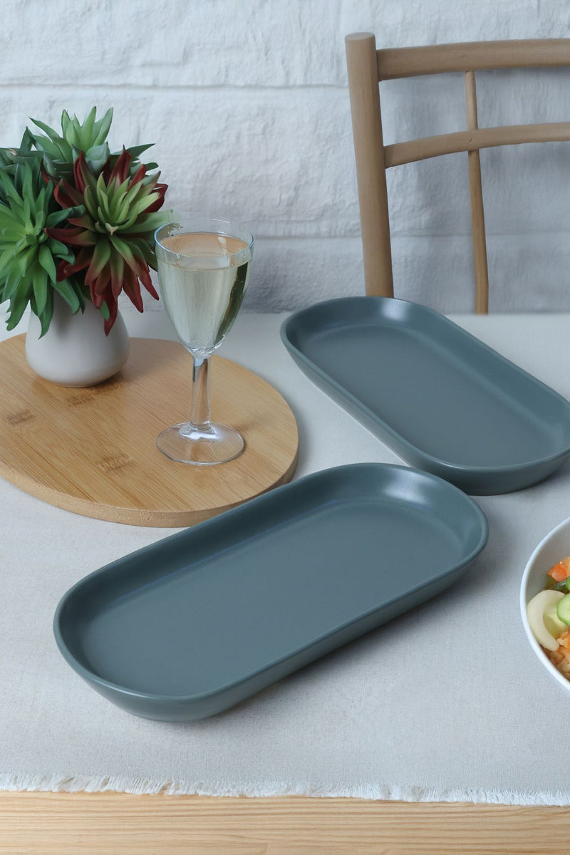 Mat Yeşil Kayık Tabak 26 Cm - 2 Adet BonVagon