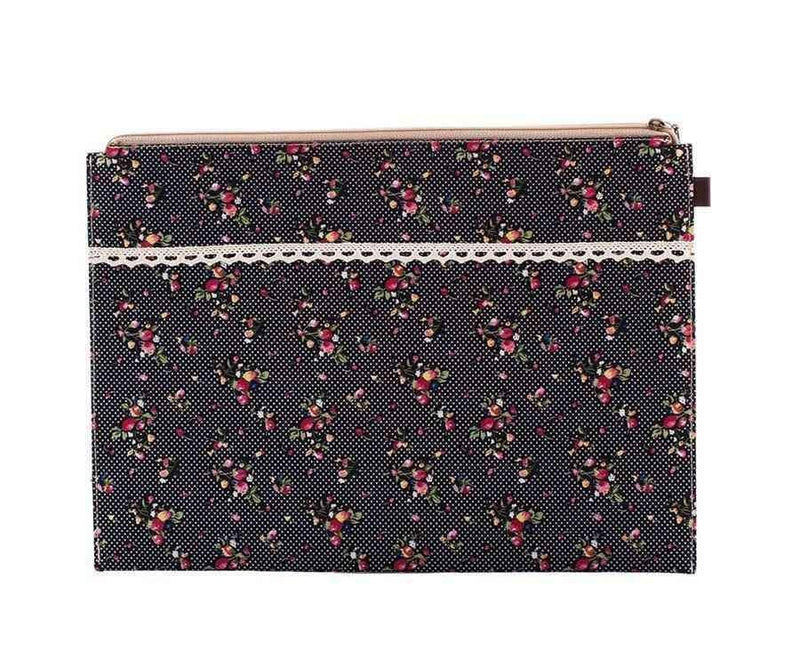 A4 Kumaş Dosya Çiçek Motifli Siyah Bonvagon