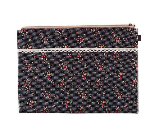 A4 Kumaş Dosya Çiçek Motifli Siyah Bonvagon