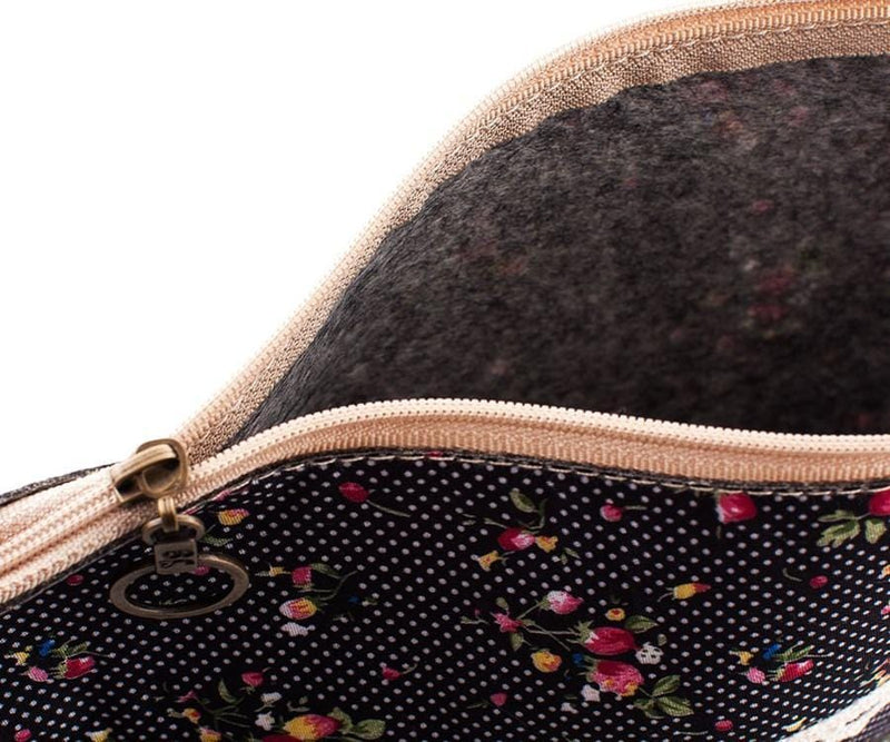 A4 Kumaş Dosya Çiçek Motifli Siyah Bonvagon