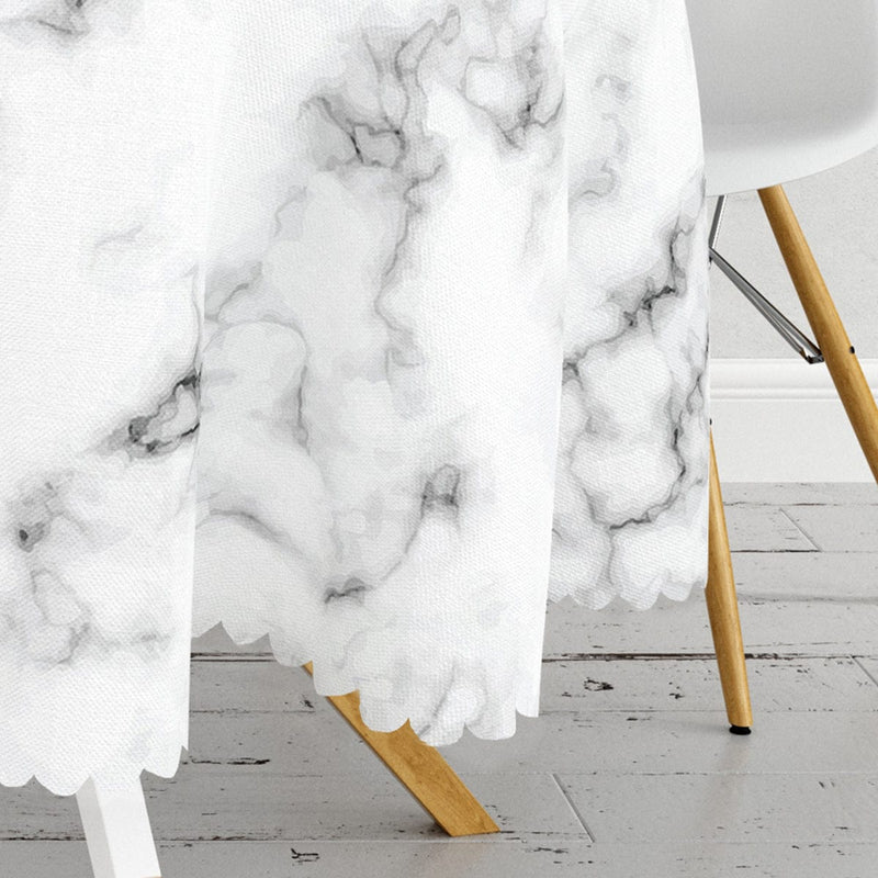 Açık Mermer Zeminli Dijital Baskılı Leke Tutmaz Yuvarlak Masa Örtüsü