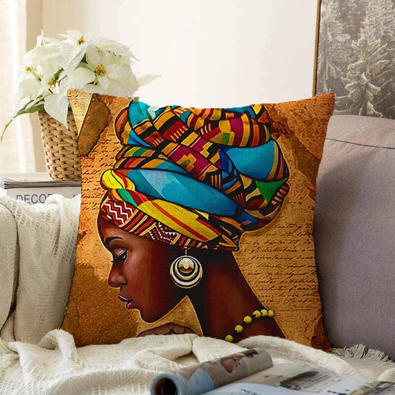 African Woman Çizimli Dijital Baskılı Modern Raşel Kadife Yastık Kırlent Kılıfı Bonvagon