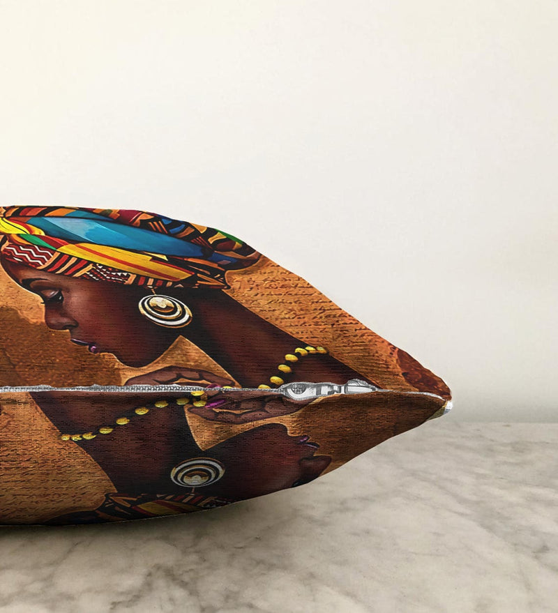 African Woman Çizimli Dijital Baskılı Modern Raşel Kadife Yastık Kırlent Kılıfı Bonvagon