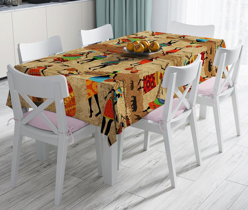 Afrika Etnik Desenli Dijital Baskılı Modern Leke Tutmaz Masa Örtüsü Bonvagon