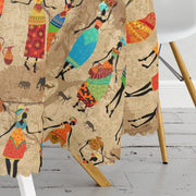 Afrika Etnik Desenli Dijital Baskılı Modern Leke Tutmaz Yuvarlak Masa Örtüsü Bonvagon