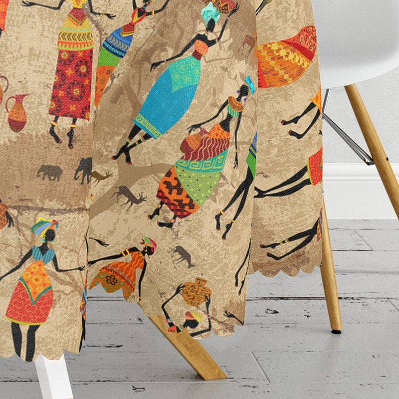 Afrika Etnik Desenli Dijital Baskılı Modern Leke Tutmaz Yuvarlak Masa Örtüsü Bonvagon