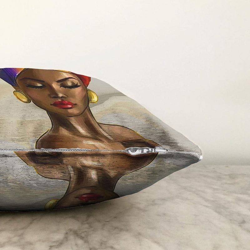 Afrika Kadın İllüstrasyon Motifli Dijital Baskılı Dekoratif Raşel Kadife Yastık Kırlent Kılıfı Bonvagon