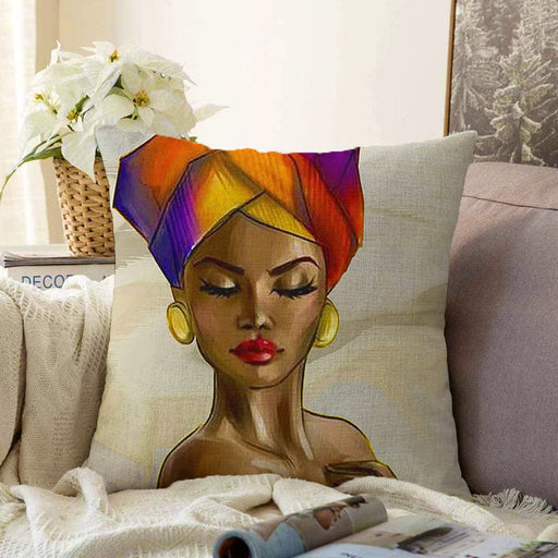 Afrika Kadın İllüstrasyon Motifli Dijital Baskılı Dekoratif Raşel Kadife Yastık Kırlent Kılıfı Bonvagon