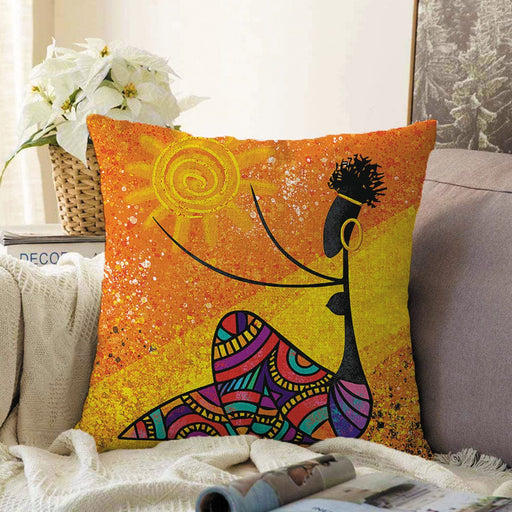 Afrika Kadın İllüstrasyon Motifli Dijital Baskılı Dekoratif Raşel Kadife Yastık Kırlent Kılıfı Bonvagon