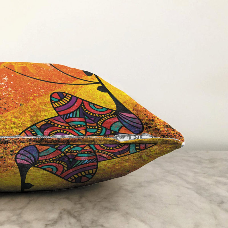 Afrika Kadın İllüstrasyon Motifli Dijital Baskılı Dekoratif Raşel Kadife Yastık Kırlent Kılıfı Bonvagon