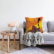 Afrika Kadın İllüstrasyon Motifli Dijital Baskılı Dekoratif Raşel Kadife Yastık Kırlent Kılıfı Bonvagon