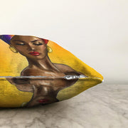 Afrikalı Kadın Çizimi Dijital Baskılı Dekoratif Raşel Kadife Yastık Kırlent Kılıfı Bonvagon