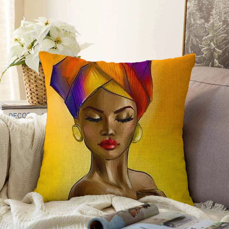Afrikalı Kadın Çizimi Dijital Baskılı Dekoratif Raşel Kadife Yastık Kırlent Kılıfı Bonvagon