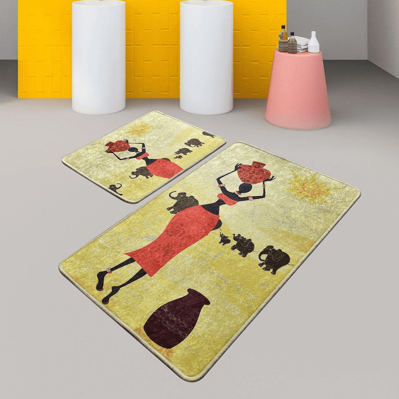 Afrikalı Kadın Dijital Baskılı 2li Set Banyo Paspas ve Halısı, Kaymaz Taban, Yıkanabilir Bonvagon