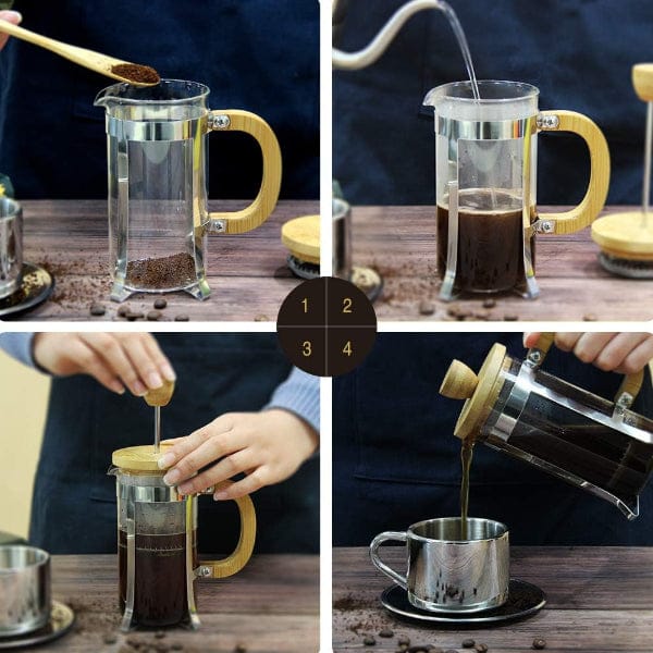 Ahşap Detaylı 600 ml Cam French Press