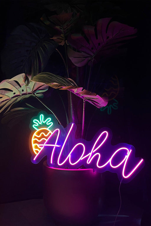 Aloha Yazılı ve Ananas Şeklinde Neon Led Işıklı Tablo Duvar Dekorasyon Bonvagon