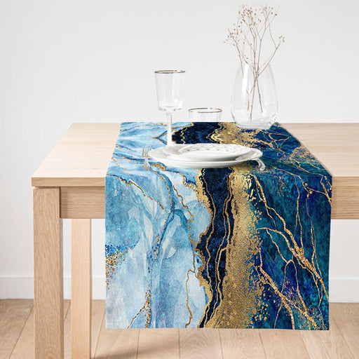 Altın Varaklı Mavi Zeminli Modern Özel Tasarım Süet Runner Bonvagon