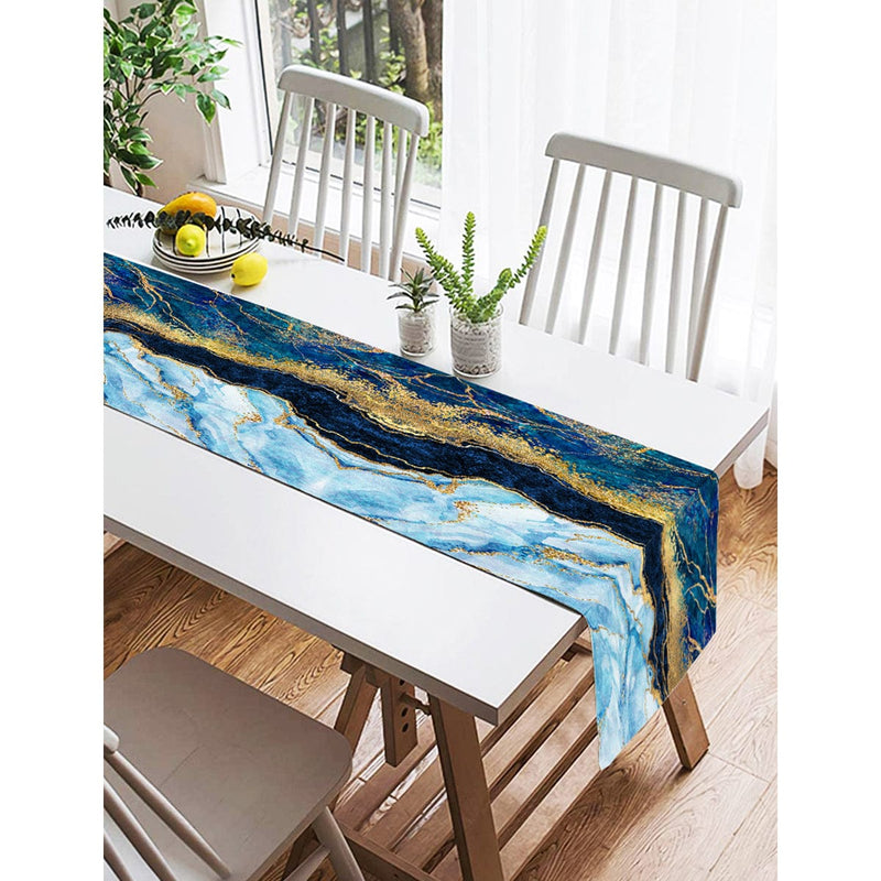 Altın Varaklı Mavi Zeminli Modern Özel Tasarım Süet Runner Bonvagon