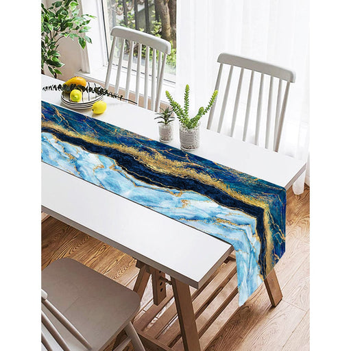 Altın Varaklı Mavi Zeminli Modern Özel Tasarım Süet Runner Bonvagon