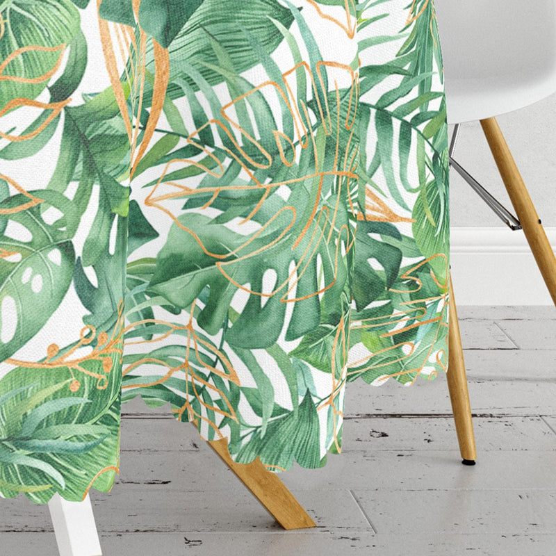 Amazon Yaprakları Dijital Baskılı Modern Leke Tutmaz Yuvarlak Masa Örtüsü Bonvagon