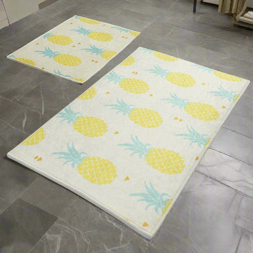Ananas 2li Set Dijital Baskılı Banyo Halısı, Kaymaz Taban, Yıkanabilir Bonvagon