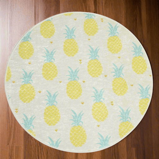 Ananas Dijital Baskılı Yuvarlak Çap 100cm Kaymaz Taban Banyo Paspas ve Halısı Bonvagon