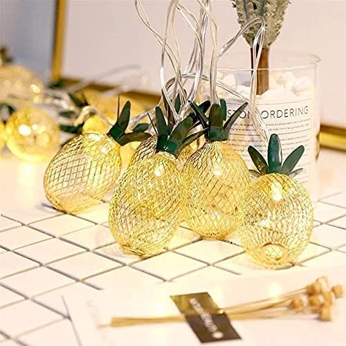 Ananas LED Aydınlatma Işık Gold Metal Pilli